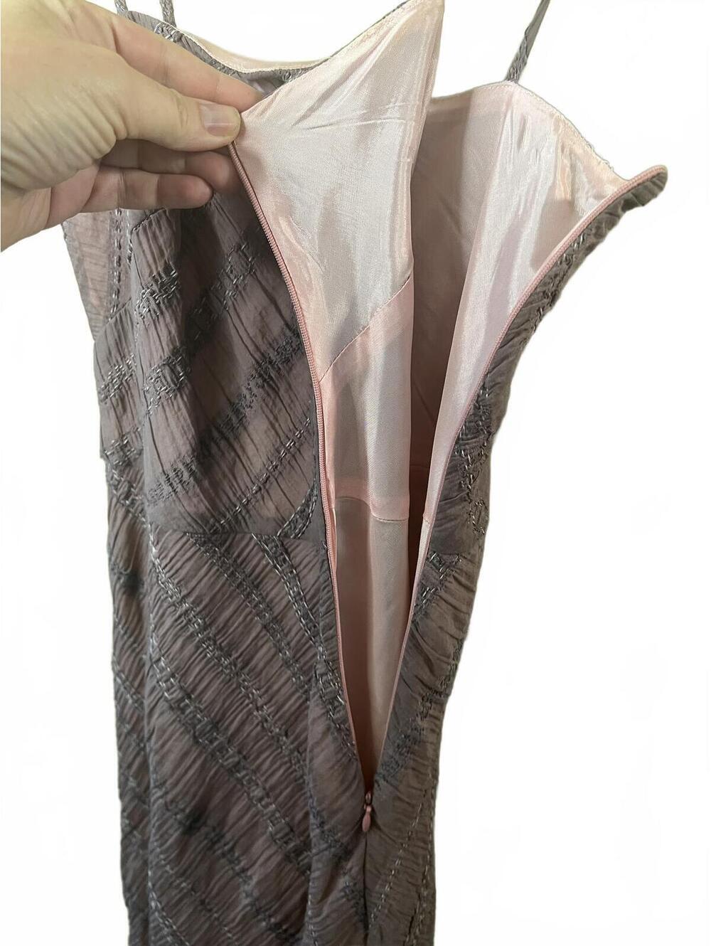 Vintage Tessuto Silk Blend Textured Lavender Midi Slip Dress Y2K Fairy Size 6 - Picture 6 of 10